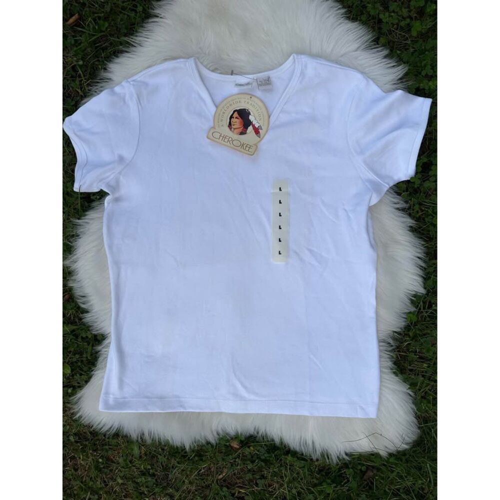 100% Cotton Cherokee White Vneck Tshirt Size Large Brand new with Tags